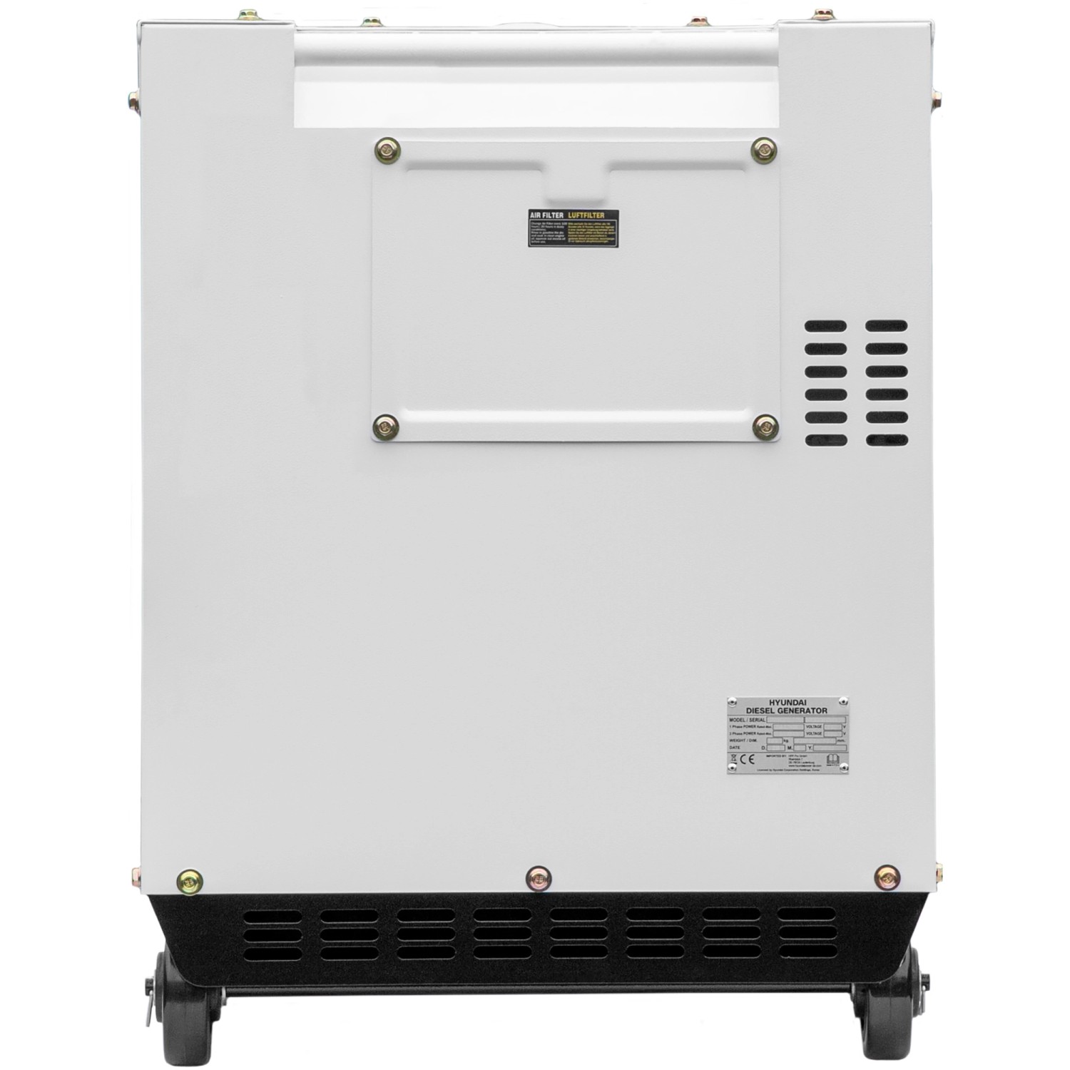 Hyundai Silent Diesel Stromerzeuger DHY8600SE-T DE, 6.0 kW, Rückansicht.