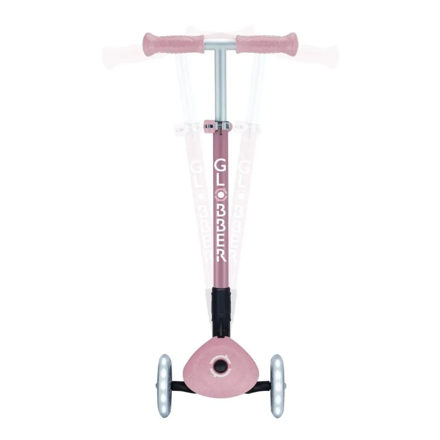 Globber Primo Foldable Lights Eco Tretroller in Beere, 3-rädrig, höhenverstellbar mit leuchtenden LED-Rollen.