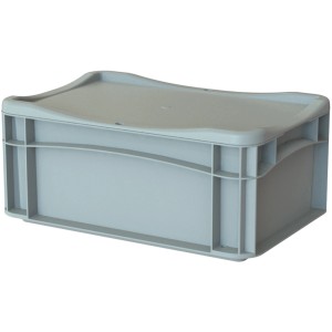 Graue Eurobox-System Box (30x20x12 cm) mit Vollwand für Aufbewahrung.