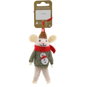 Weihnachtsdekoration Maus aus Filz Grün-Rot