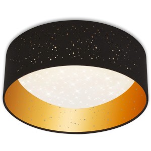 Brilo LED-Deckenleuchte Maila, Ø 32 cm, schwarz-gold mit Sternenhimmel-Effekt.