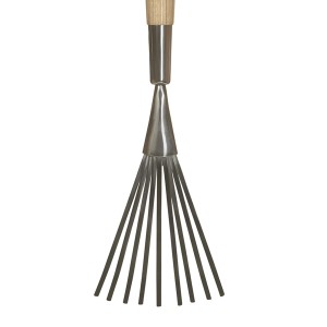 Kent & Stowe Handbesen Lang: Laubbesen aus Edelstahl mit Eschenholzgriff für Hochbeete.