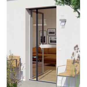Windhager Plisseetür Expert, Anthrazit, 240x120cm, Insektenschutz für Terrassentür, platzsparend.