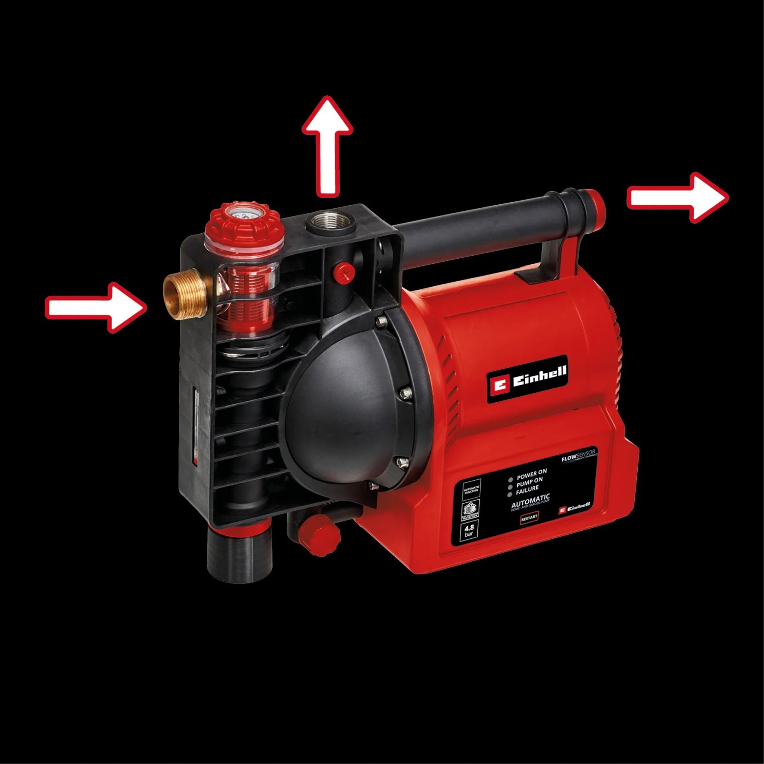 Einhell GE-AW 1142 FS Hauswasserautomat, rote Pumpe für Haus und Garten.