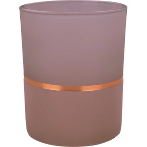 Cremefarbener Teelichthalter Ancient Secrets, 12,5 cm hoch, mit goldfarbener Bordüre.