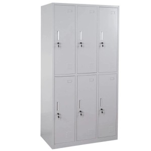 Grauer MCW Schließfach Büroschrank Preston T829 mit 6 Fächern und Drehriegelschloss.