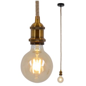 Näve Ontario Pendelleuchte mit Hanfseil und messingfarbener Fassung. Dekorative Hängelampe für Wohnräume.