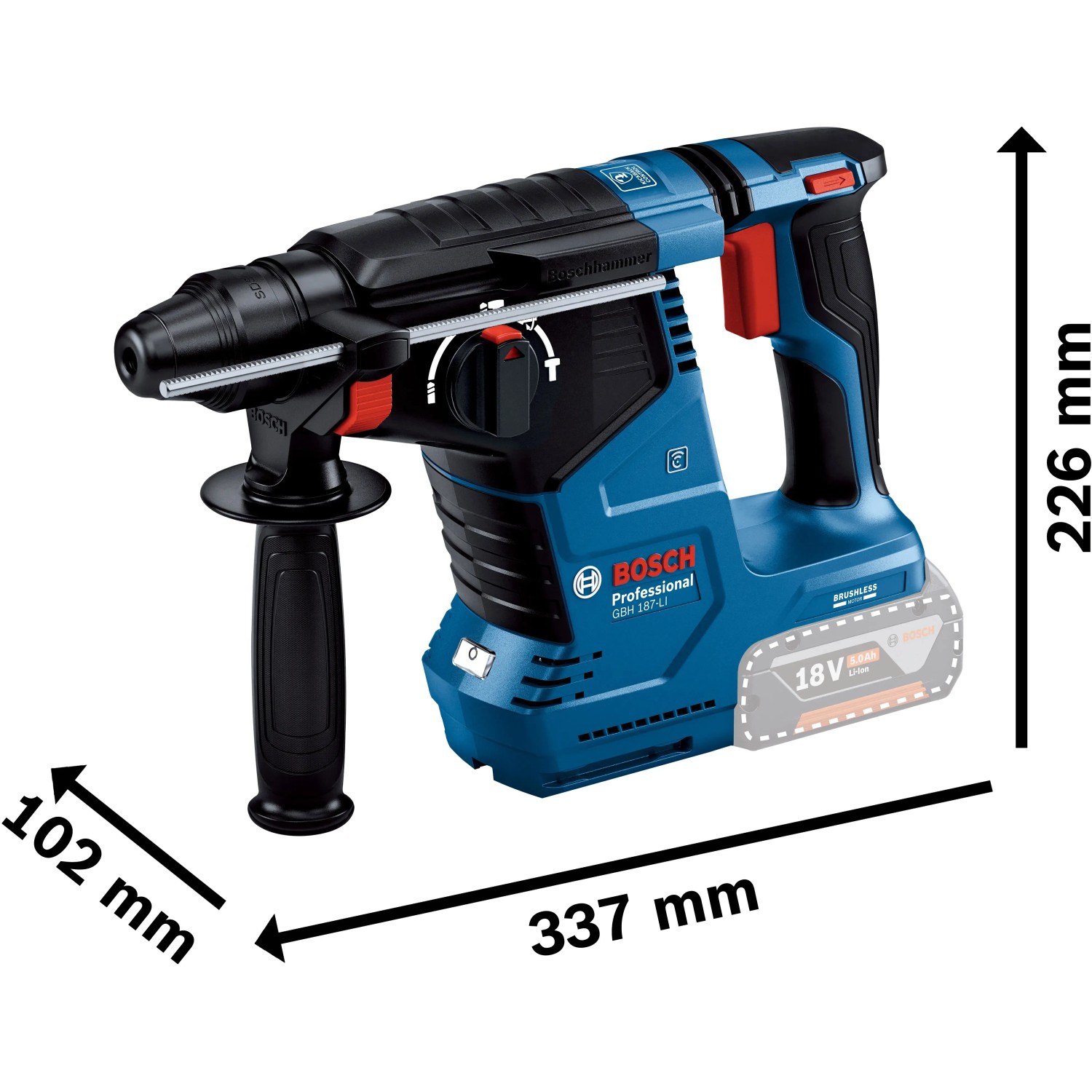 Bosch Professional Akku-Bohrhammer GBH 18V-24 C mit Akku und L-Boxx, blau/schwarz.
