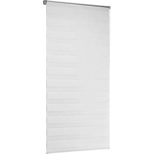 Weißes Vario-Rollo Sedano, 60x150 cm, mit transparenten und blickdichten Streifen zur Lichtregulierung.