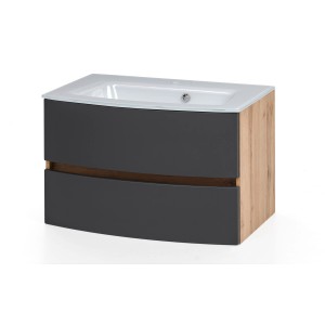 Held Möbel Einzelwaschtisch Salerno, 80 cm, Grau Matt, mit zwei Schubladen und Softclose.