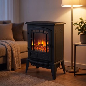 Relaxdays Elektrokamin Stahl Glas Schwarz mit Heizung 56,5 cm x 39 cm x 24 cm 4,6 kg