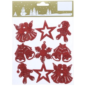 Weinachtsfiguren 9er-Pack Kunststoff 5 cm Rot Glitter