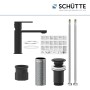Schütte Waschtischarmatur Manhattan, Schwarz Matt, mit Zubehör und Anschlussschläuchen.