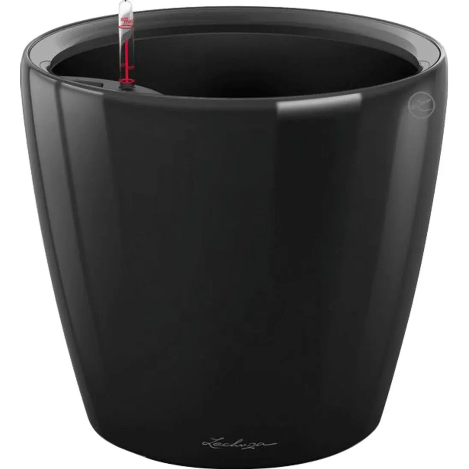 Schwarzer, hochglänzender Lechuza Classico Premium LS Pflanzkübel, Ø 50 cm.
