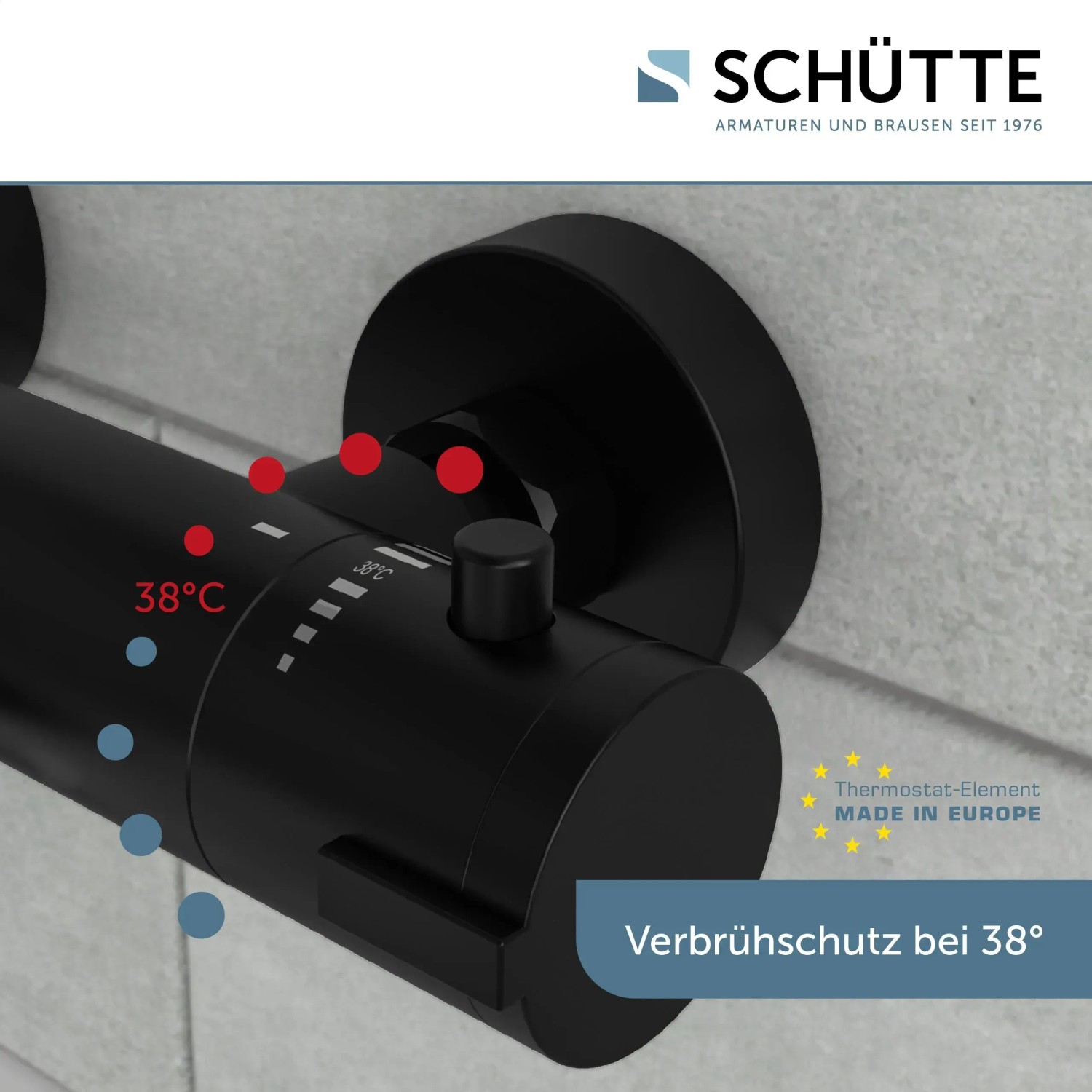 Schütte Thermostat Badewannenarmatur London, schwarz matt, mit Temperaturanzeige und Verbrühschutz.