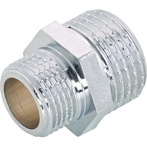 Verchromter Gewinde-Reduziernippel aus Messing, Ø 21 mm x Ø 16,7 mm, für Gewindefittings.