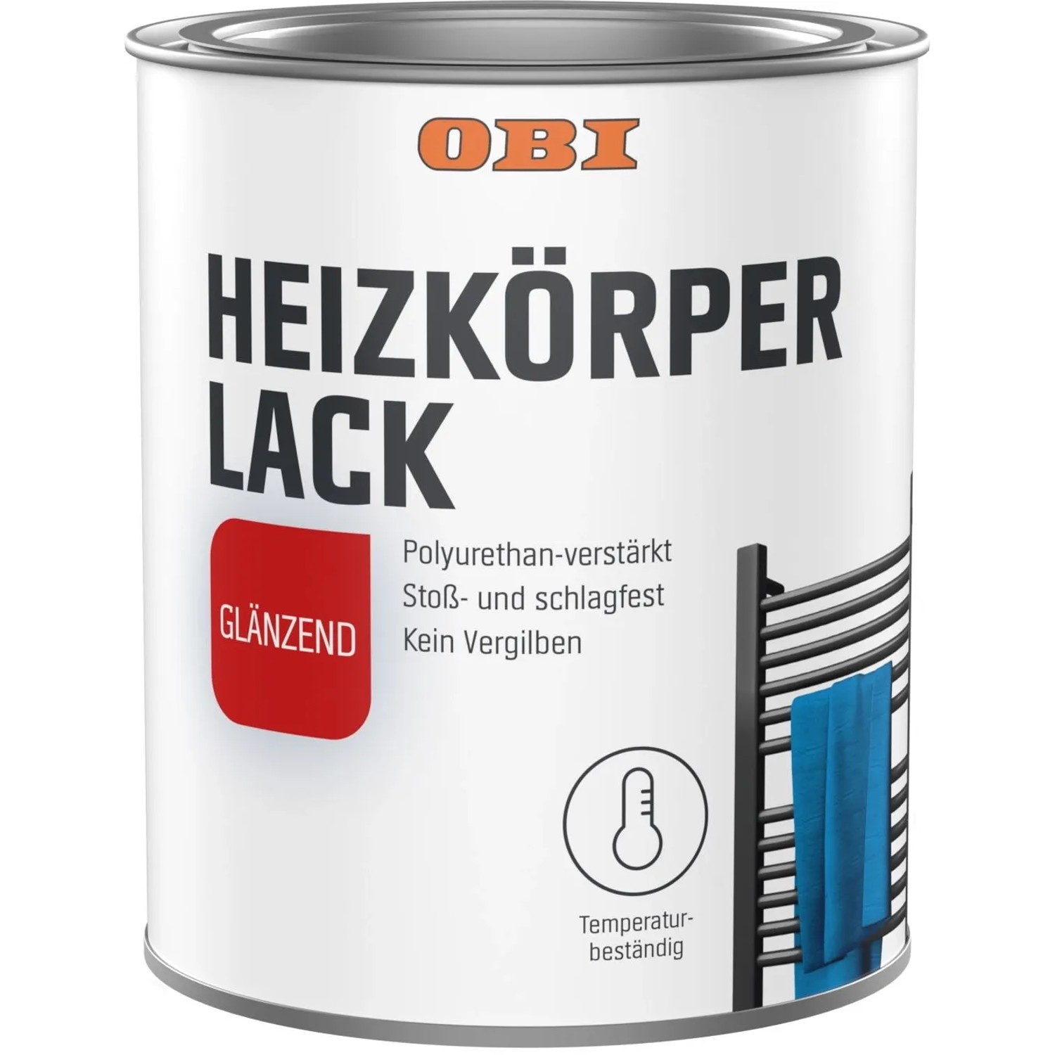 Dose OBI PU Heizkörperlack, Weiß glänzend, 375ml. Lack für Heizkörper, hitzebeständig und vergilbungsfrei.