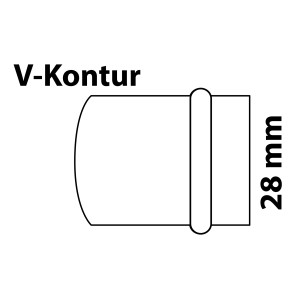 Skizze einer blanken CU-Endkappe 28 mm mit Muffe für Pressfittings.