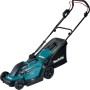 Makita Akku-Rasenmäher DLM330SM mit Akku und Ladegerät. Kompakter Rasenmäher in Grün und Schwarz.