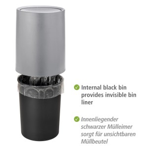 Wenko Kosmetikeimer Atri Grau 6l mit Schwingdeckel und unsichtbarem Müllbeutel.