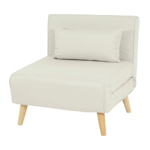 MCW Schlafsessel D35 in Creme-Beige mit Kissen und Holzfüßen.