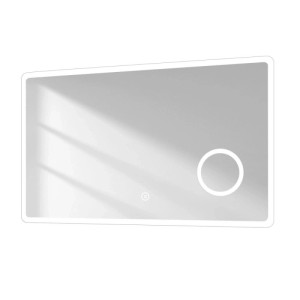 Emke LED Badspiegel 100x60cm mit kaltweißer Beleuchtung, Touch-Steuerung und 3-facher Vergrößerung. Rahmenlos.