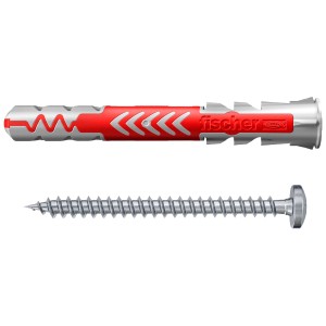Fischer DuoPower Dübel 8x65mm mit Schraube, geeignet für verschiedene Baustoffe.