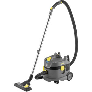 Kärcher Akkusauger T 9/1 Bp, Nass- & Trockensauger in Grau und Gelb mit Zubehör.