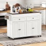 okwish Kücheninsel mit Ausziehfunktion Rollen Schubladen 112-180.5x45x92.2cm Weiß Braun_3