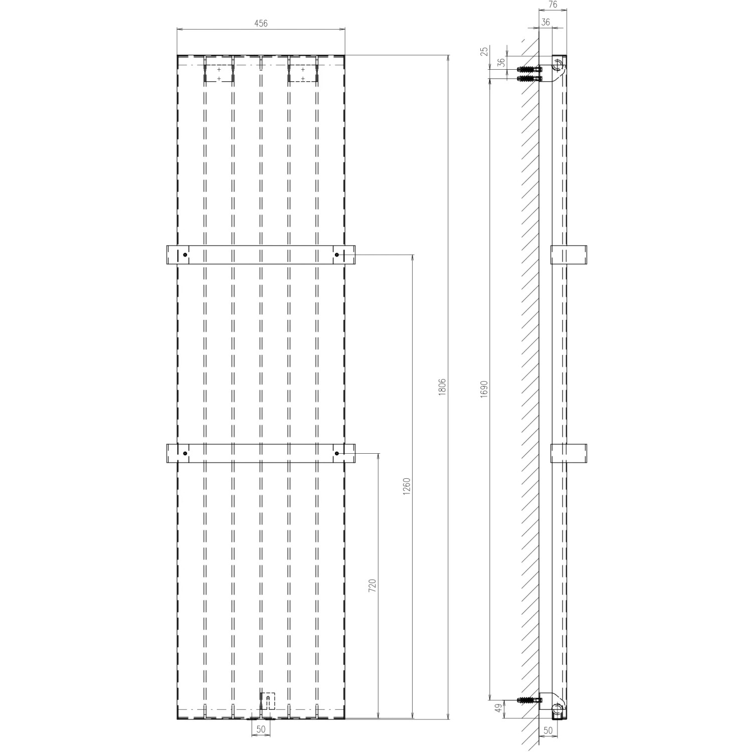 Technische Zeichnung Schulte Design-Heizkörper New York, Reflex Grau mit Maßen.