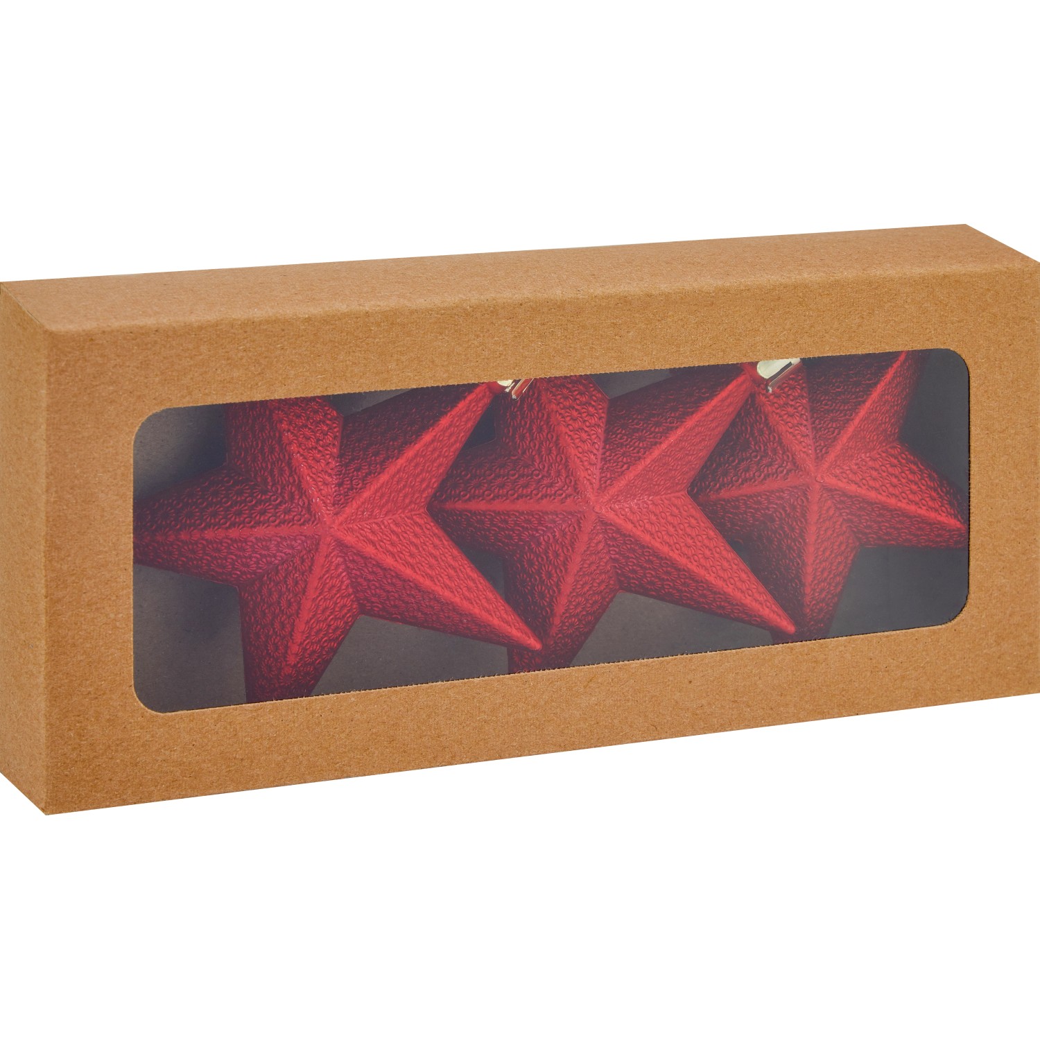 Weihnachtssterne Deko, 3 rote Sterne im Set, Baumbehang für festliche Dekoration.