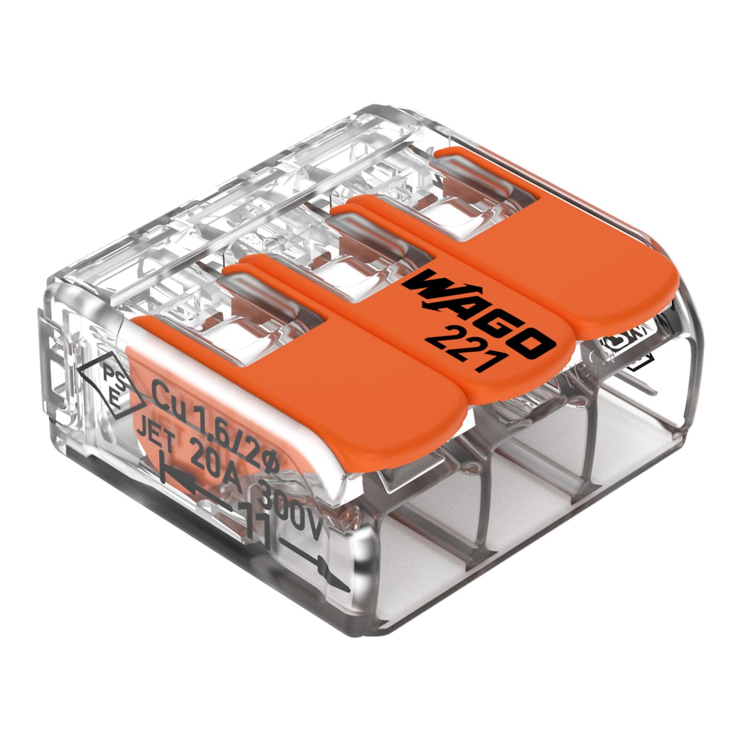 Wago Hebelklemme, 3-polig, für Leiter von 0,2 - 4 mm², 5er-Pack