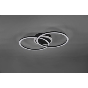 Moderne Trio LED-Deckenleuchte Venida, matt schwarz, mit drei verschlungenen Ringen.