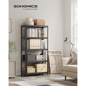 Songmics Lagerregal, 40x90x180 cm, braun-schwarz, mit fünf Regalböden im Wohnraum.