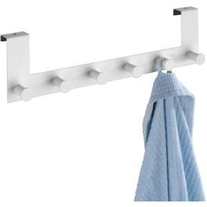 Wenko Türgarderobe Celano, weiß, mit sechs Haken und blauem Handtuch. Handtuchhalter für die Tür.
