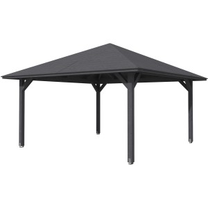 Holz-Pavillon Cannes 3, schiefergrau lasiert, 424x424 cm. Gartenlaube mit robusten Pfosten und Dach.