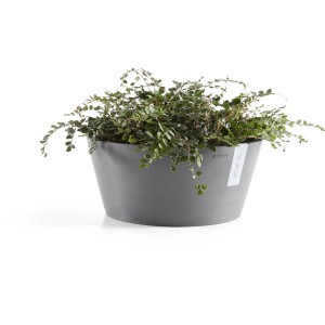Graue Ecopots Pflanzschale Frankfurt, Ø 41 cm, mit grüner Pflanze. Ideal für Innen- und Außenbereich.