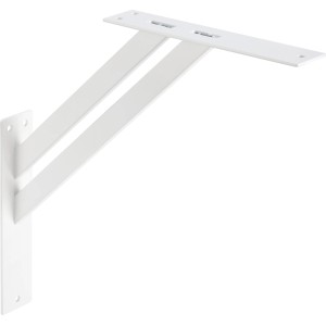 Weiße Metall-Konsole, 4x30x30 cm, zur Montage von Regalböden.