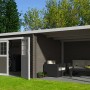 Holz-Gartenhaus Eden mit Anbau, 610x298cm, unbehandelt. Ideal als Geräteschuppen oder Gartenpavillon.