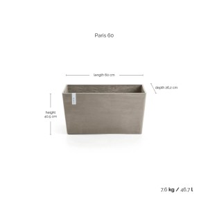 Ecopots Pflanztopf Paris, braungrau, 60 cm. Rechteckiger Pflanzkübel für Innen- und Außenbereich.