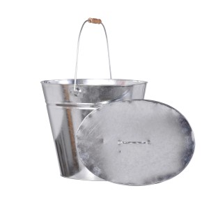 Firefix Mehrzweckeimer, verzinkt, 22 l mit Deckel und Holzgriff für Kamin- und Ofenzubehör.