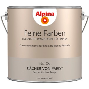 Alpina Feine Farben Dächer von Paris, edelmattes Taupe, 2,5 l Dose. Bunte Wandfarbe für Innen.