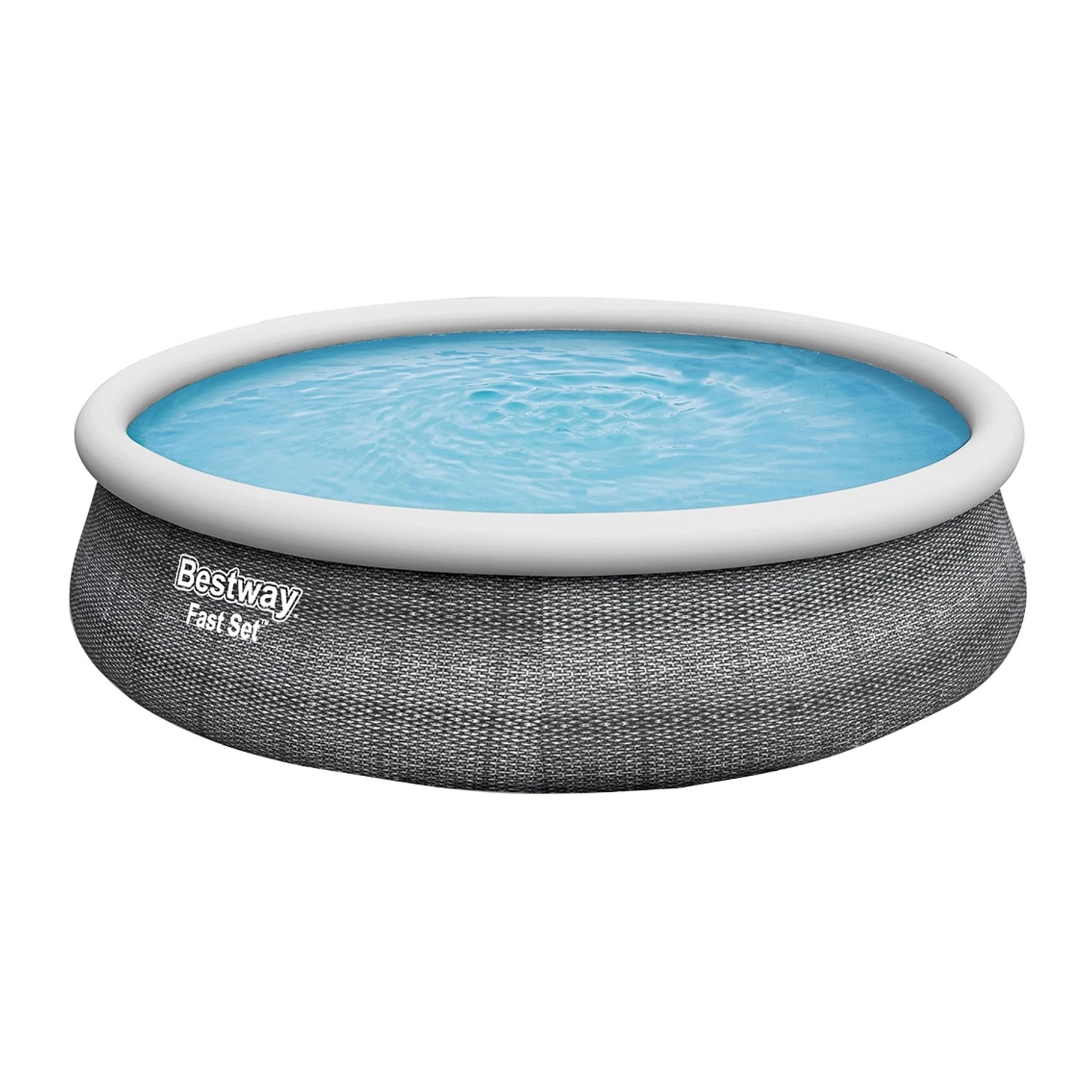 Bestway Fast Set Pool, Ø 457 cm, Schiefergrau. Quick-Up Pool mit Luftring und Rattan-Optik.