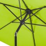 Detailaufnahme: Schneider Marktschirm in Apfelgrün, Blick von unten auf das Gestell und den Bezug.