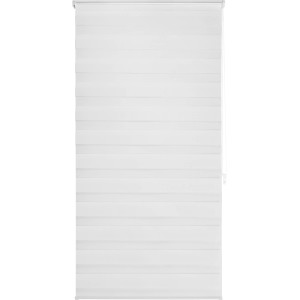Weißes Vario-Rollo Sedano, 60x150 cm, mit transparenten und blickdichten Streifen zur Lichtregulierung.