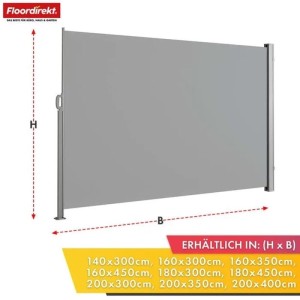 Floordirekt Seitenmarkise Ausziehbar Alu Sichtschutz Blickdicht Hellgrau 200 x 350 cm