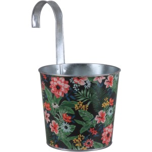 Zink-Hängetopf Dschungel, Ø 13cm, mit floralem Muster und Aufhängevorrichtung.