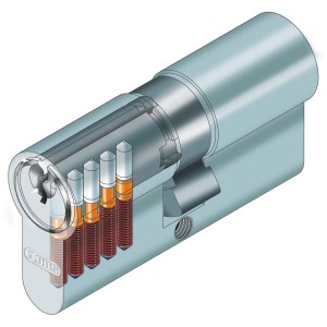 Abus Profilzylinder E50N 30/35 Nickel, Schnittansicht mit Stift-System.