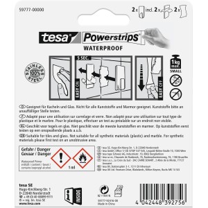 Tesa Powerstrips Haken Waterproof Zoom Edelstahl Small 2er-Pack für Bad & Küche.