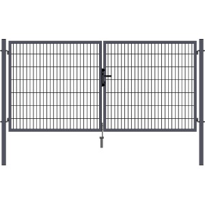 Anthrazitfarbenes H+S Tor Uli, Maschenweite 200x50 mm, Teil eines Gartenzauns.